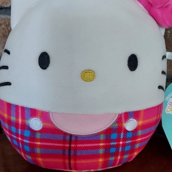 Squishmallows Sanrio Hello Kitty Pink Bow Plaid Plush Doll Tags 7 Inches 2023 - Picture 2 of 10